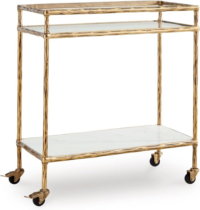 Signature Design by Ashley Plattfield Casual Antiqued 2-Tier Bar Cart with Casters, for Kitchen a... | Amazon (US)