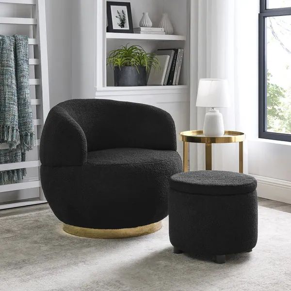 Velvet Swviel Barrel Chair with Black Stainless Steel Base and Storage Ottoman - Overstock - 3681... | Bed Bath & Beyond