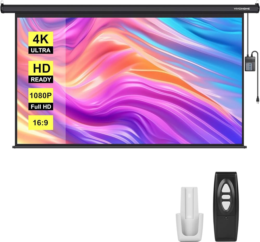 VIVOHOME Motorized Projector Screen with Remote, 16:9 100 Inch Auto Electric Projection Screen, H... | Amazon (US)