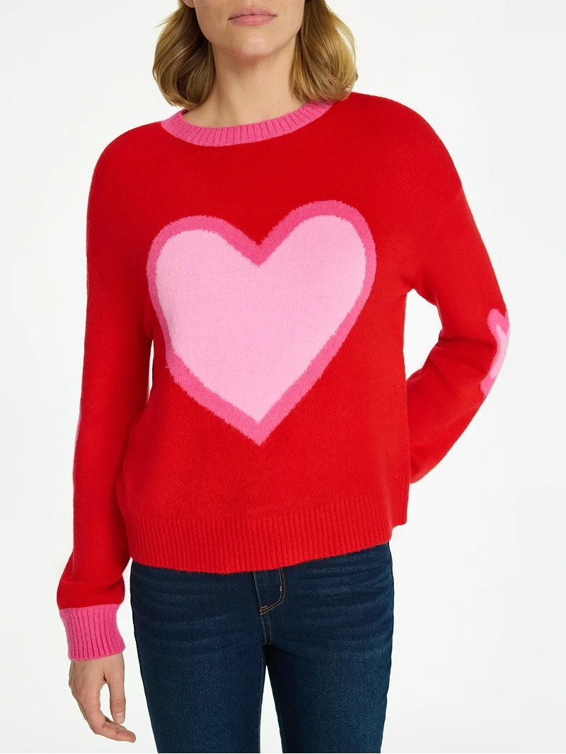 99 Jane Street Women's and Women's Plus Heart Sweater, Midweight, Sizes XS-4X | Walmart (US)