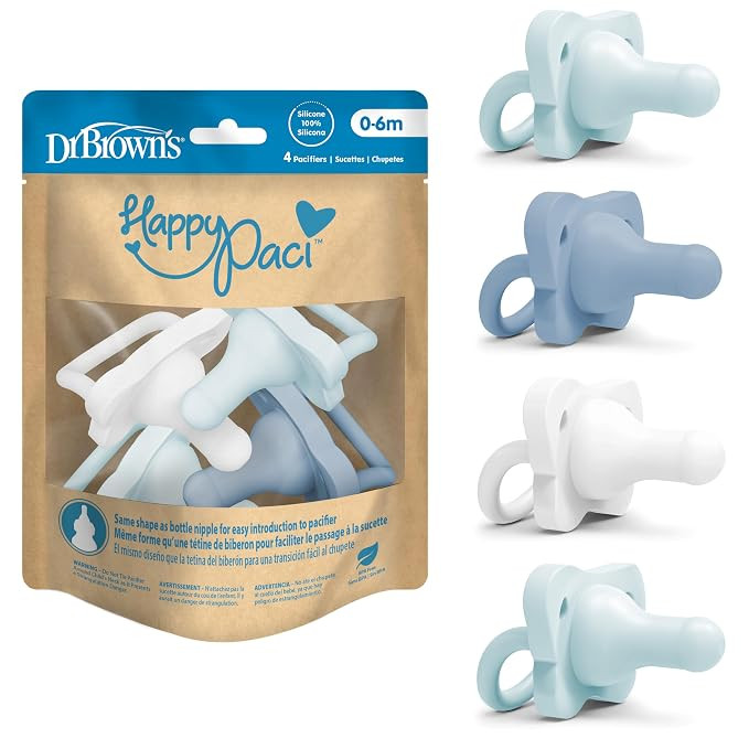 Dr. Brown's HappyPaci 100% Silicone Baby Pacifier, Contoured One-Piece Design, Blue/Light Blue/Wh... | Amazon (US)