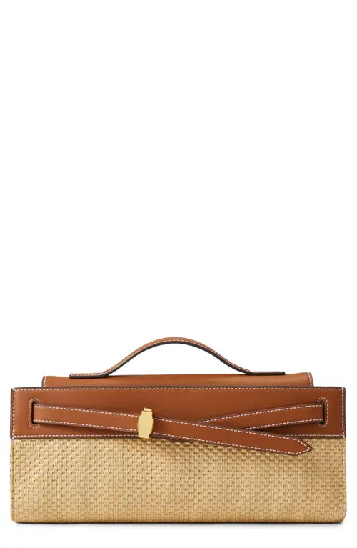 Veronica Beard Dash Leather & Raffia Clutch in Hazelwood Natural at Nordstrom | Nordstrom