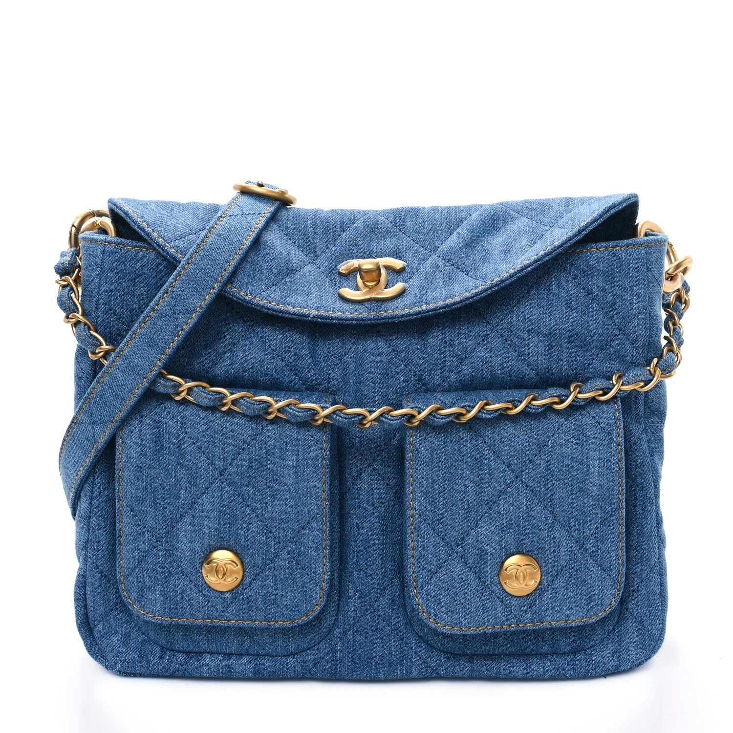 Denim Quilted Supple Twins Small Hobo Bag Blue | FASHIONPHILE (US)