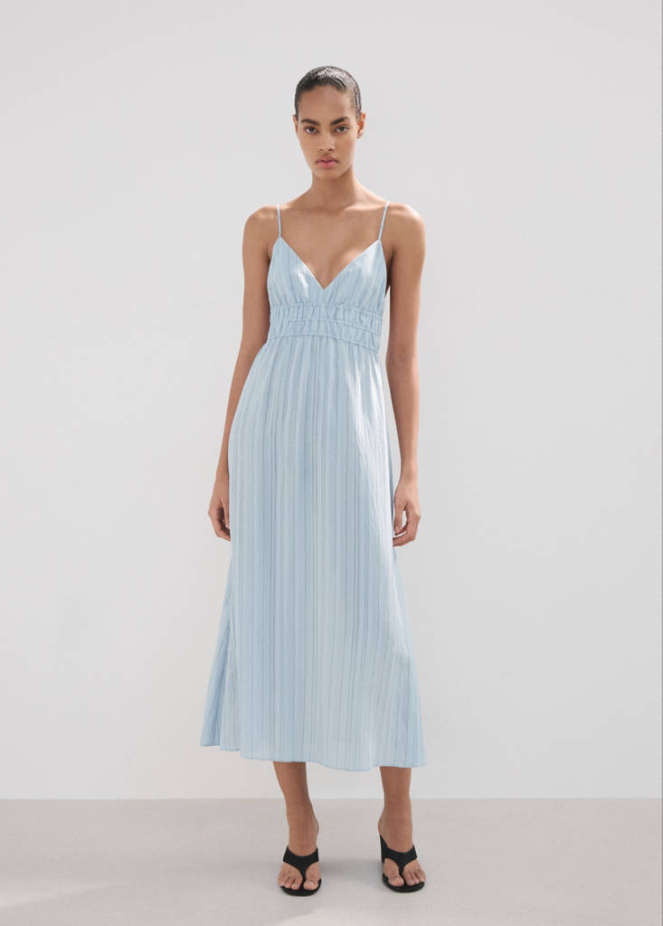 Striped gathered dress sky blue - Women - 10 - MANGO | MANGO (UK)