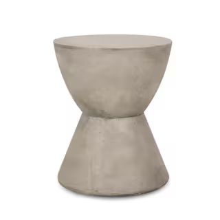 Montreal Light Grey Round Stone Outdoor Side Table | The Home Depot