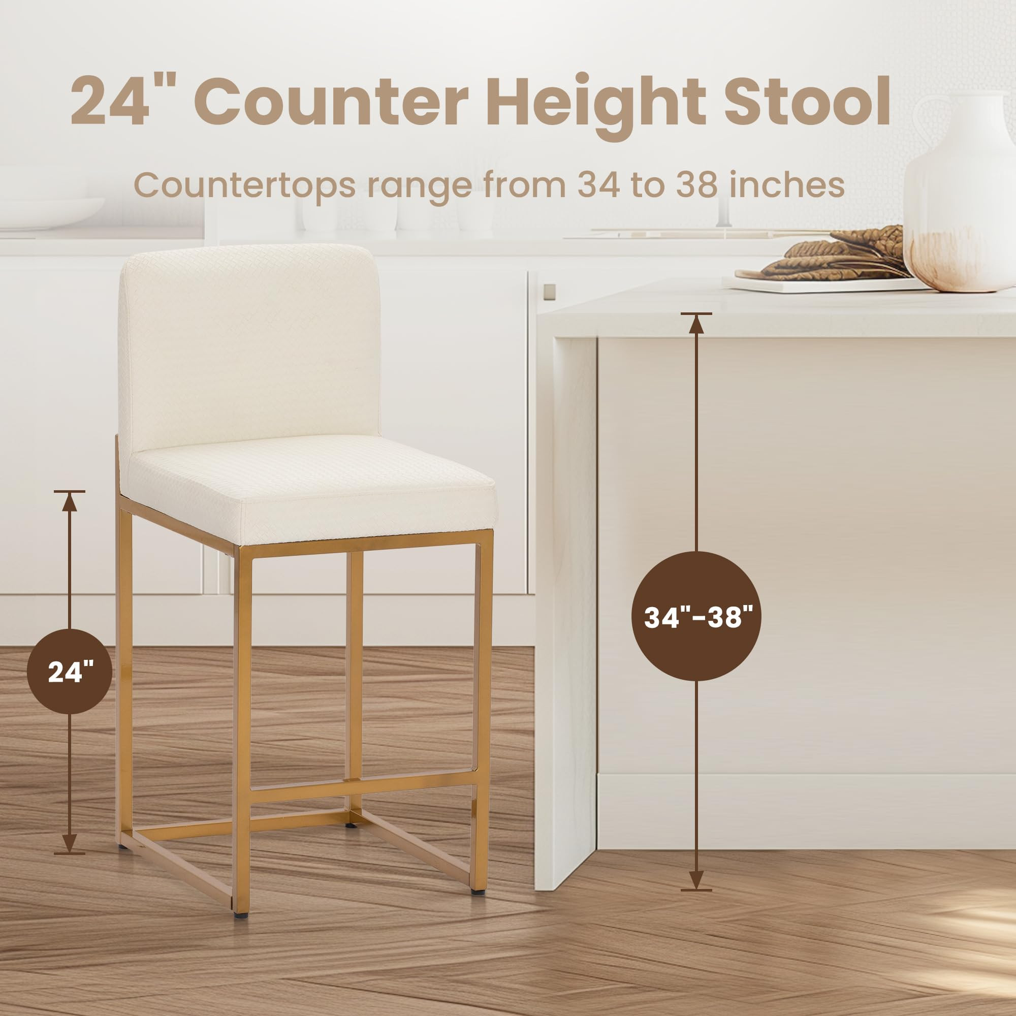 PHI VILLA Bar Stools Set of 4 - Counter Height Bar Stool Leather Stools for Kitchen Counter, Whit... | Amazon (US)