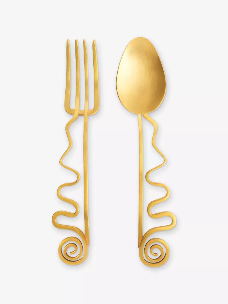 Spirale 24ct Yellow Gold-Plated Metal Serving Set Of 2 | Selfridges