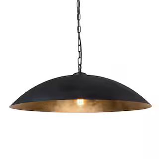 PCover 27.6 in.W 1-Light Dome Black and Dark Gold Foil Pendant Light Modern Transitional Hanging ... | The Home Depot