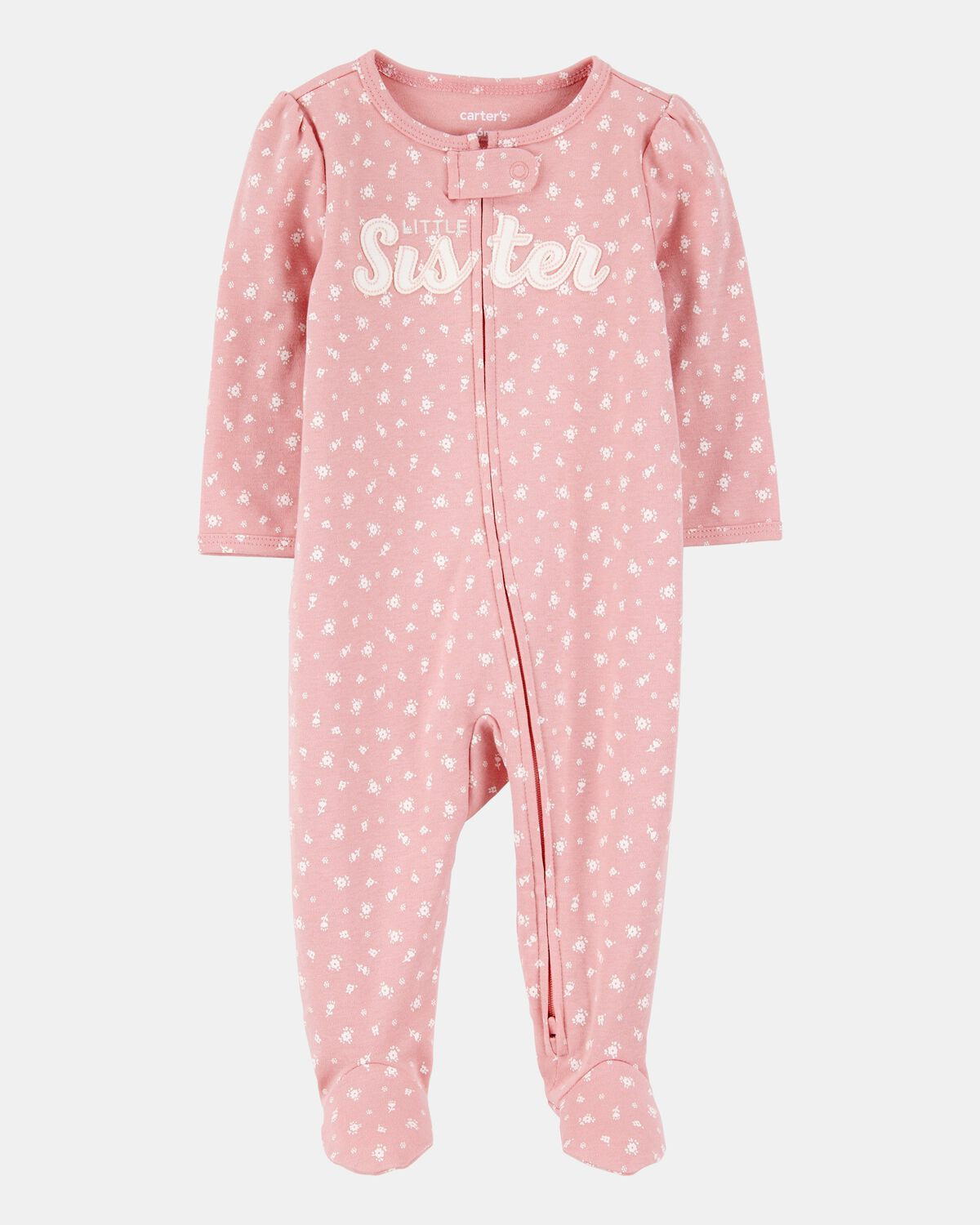Baby Girl 'Little Sister' 2-Way Zip Cotton Sleep & Play Pajamas - Pink | Carter's Inc