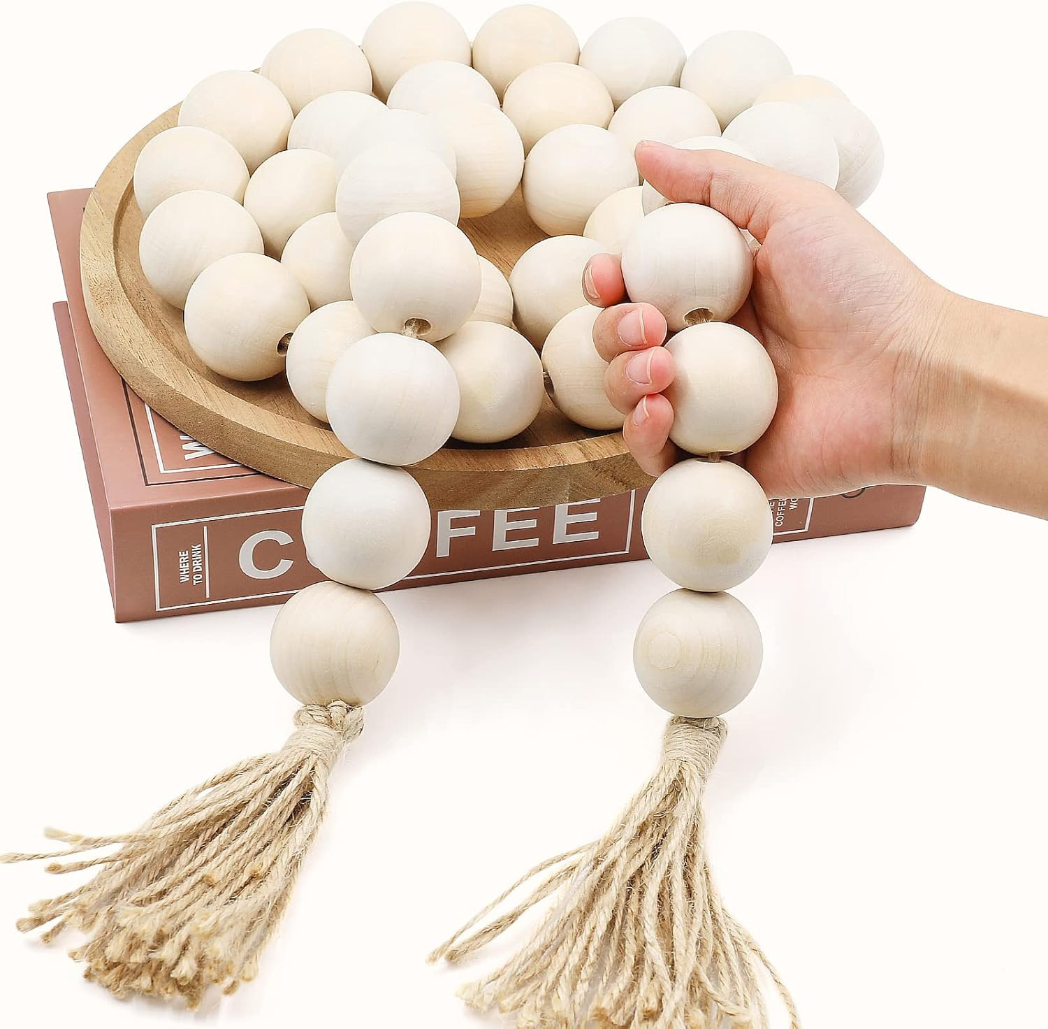AceList 72” Large Wood Bead Garland Decorative Beads with Tassels, Long Wooden Beads Garland, C... | Amazon (US)
