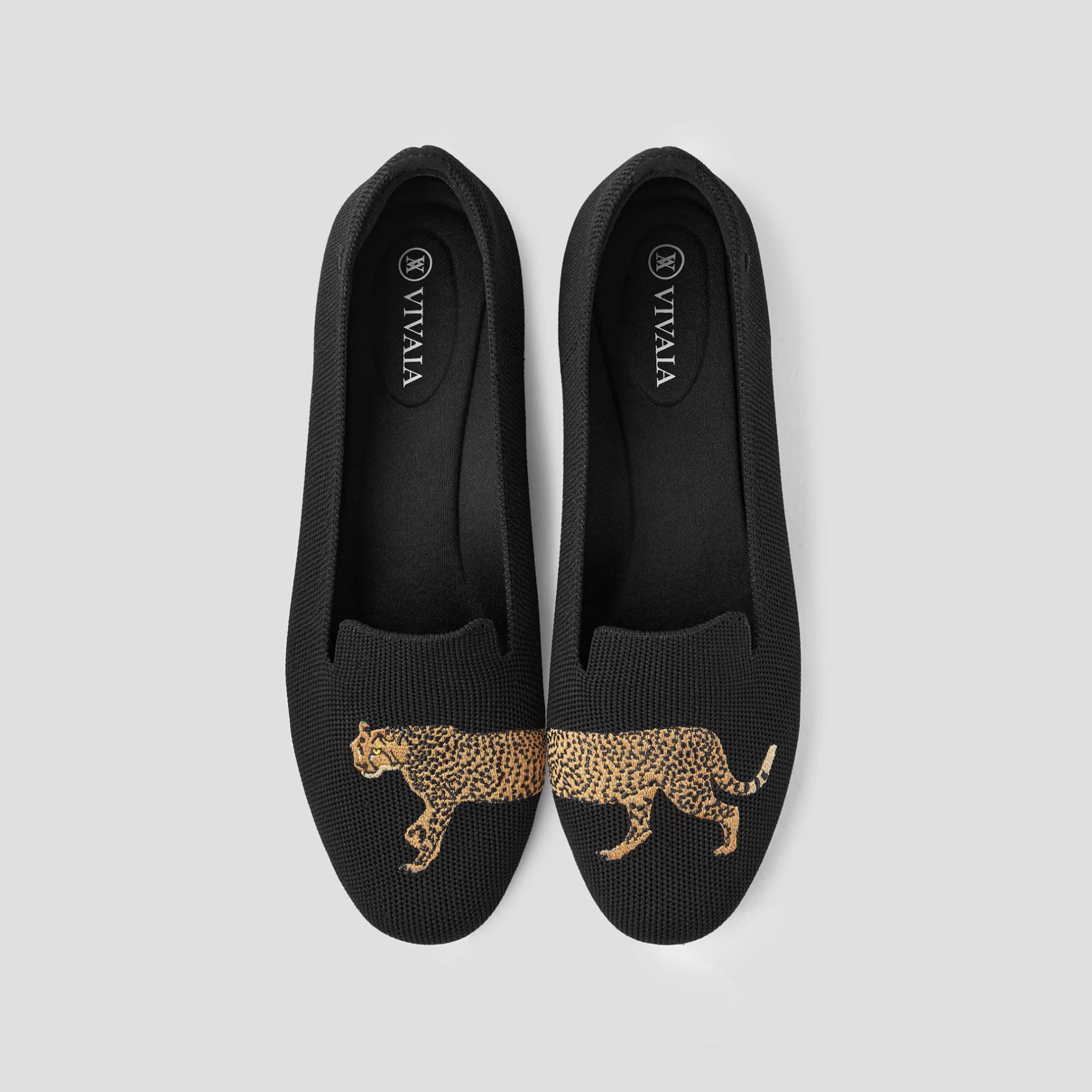 VIVAIA Round-Toe Embroidered Loafers (Audrey)|BLACK CHEETAH|US 10 | VIVAIA