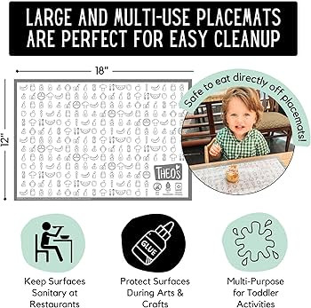 THEO'S 50 Pack Stick on Disposable Table Mats for Kids & Baby Led Weaning | Large 12" x 18" Resta... | Amazon (US)