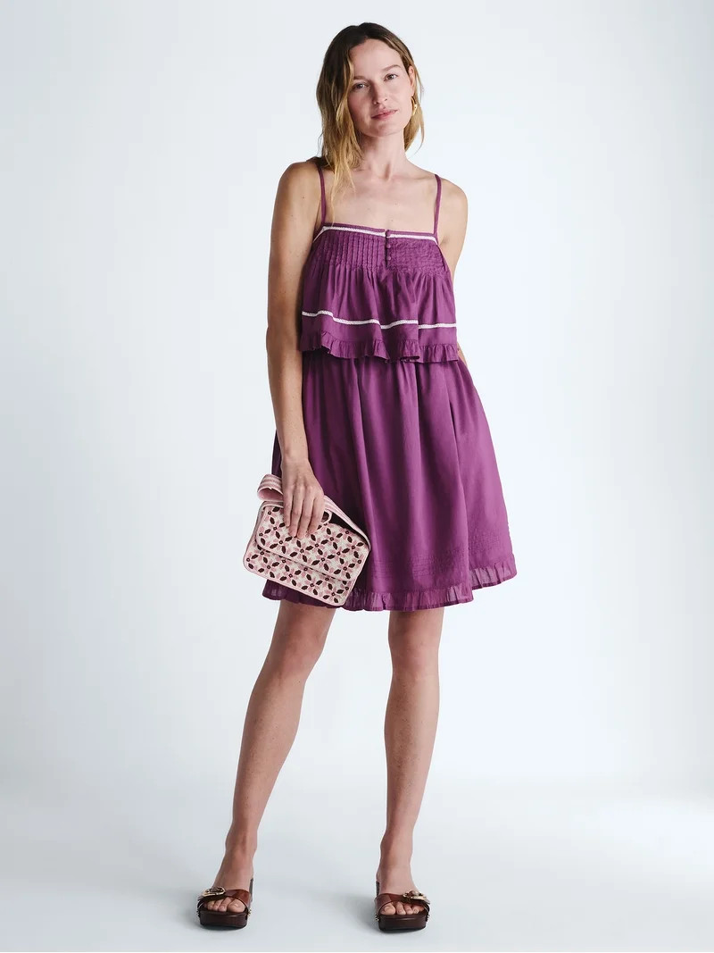 Scoop Women\u2019s Flowy Cotton Mini Dress with Lace Trim, Sizes XS-XXL | Walmart (US)