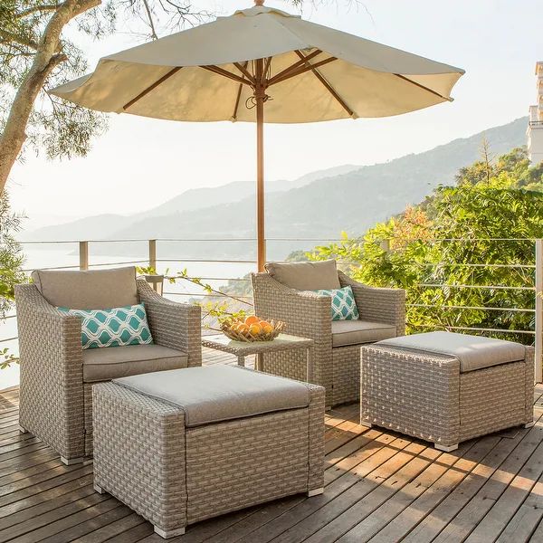 COSIEST Outdoor Lounge 5-piece Set. 2 Arm Chairs and Ottomans w Cushions and Coffee Table | Bed Bath & Beyond