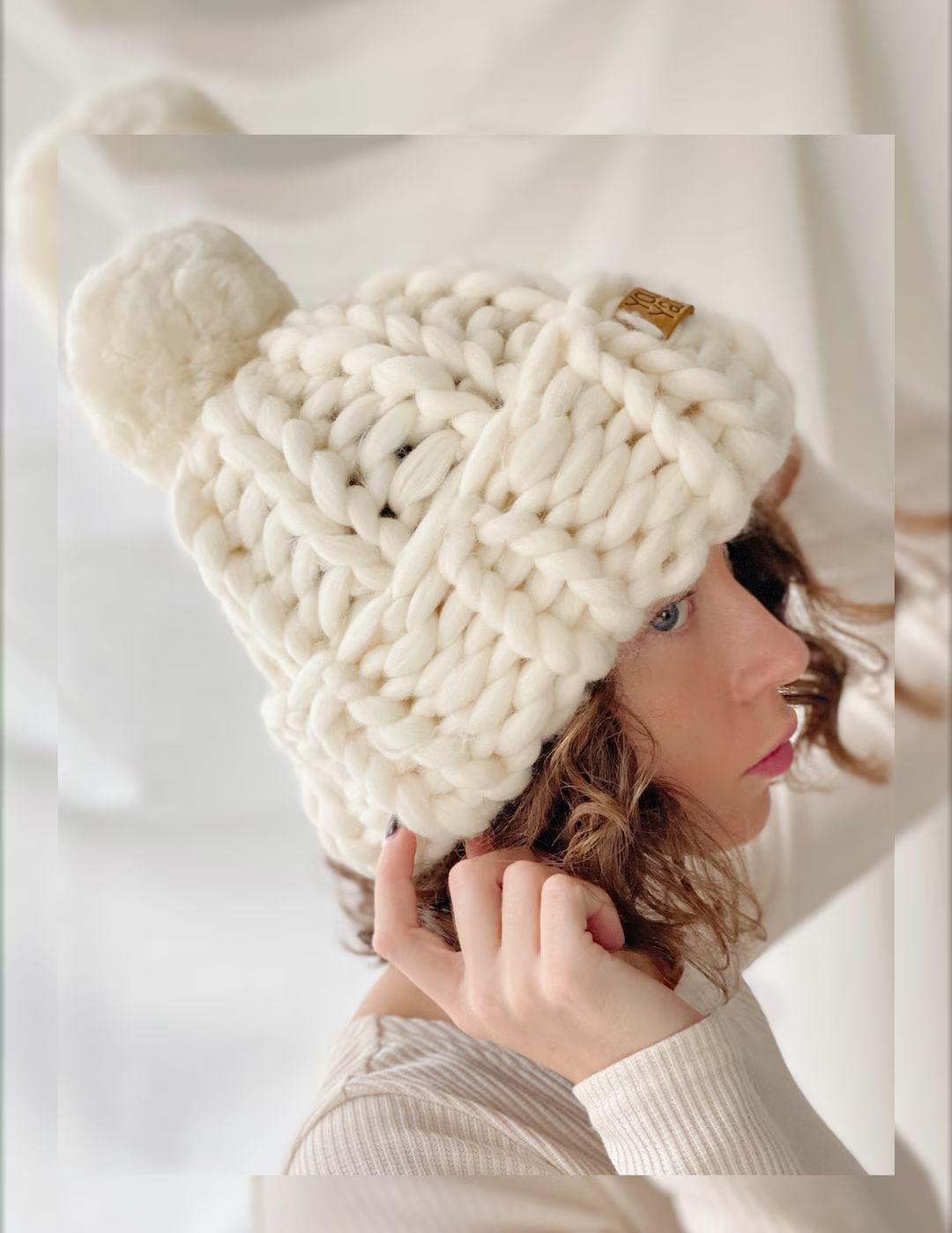 Knit Winter Hat, Chunky Beanie Pom Pom, Chunky Wool Knit Hat Women | Etsy (US)