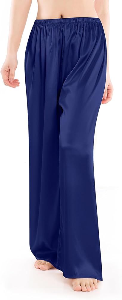 Wantschun Womens Wide Leg Pajama Pants Satin Silk Casual Loose Elastic Waist Lounge Pants Pj Bott... | Amazon (US)