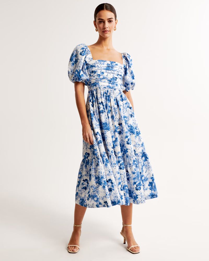 Women's Emerson Poplin Puff Sleeve Midi Dress | Women's New Arrivals | Abercrombie.com | Abercrombie & Fitch (US)