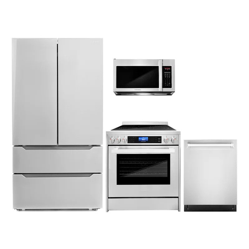 Cosmo 4 Piece Kitchen Appliance Package with French Door Refrigerator , 30'' Electric Freestandin... | Wayfair North America