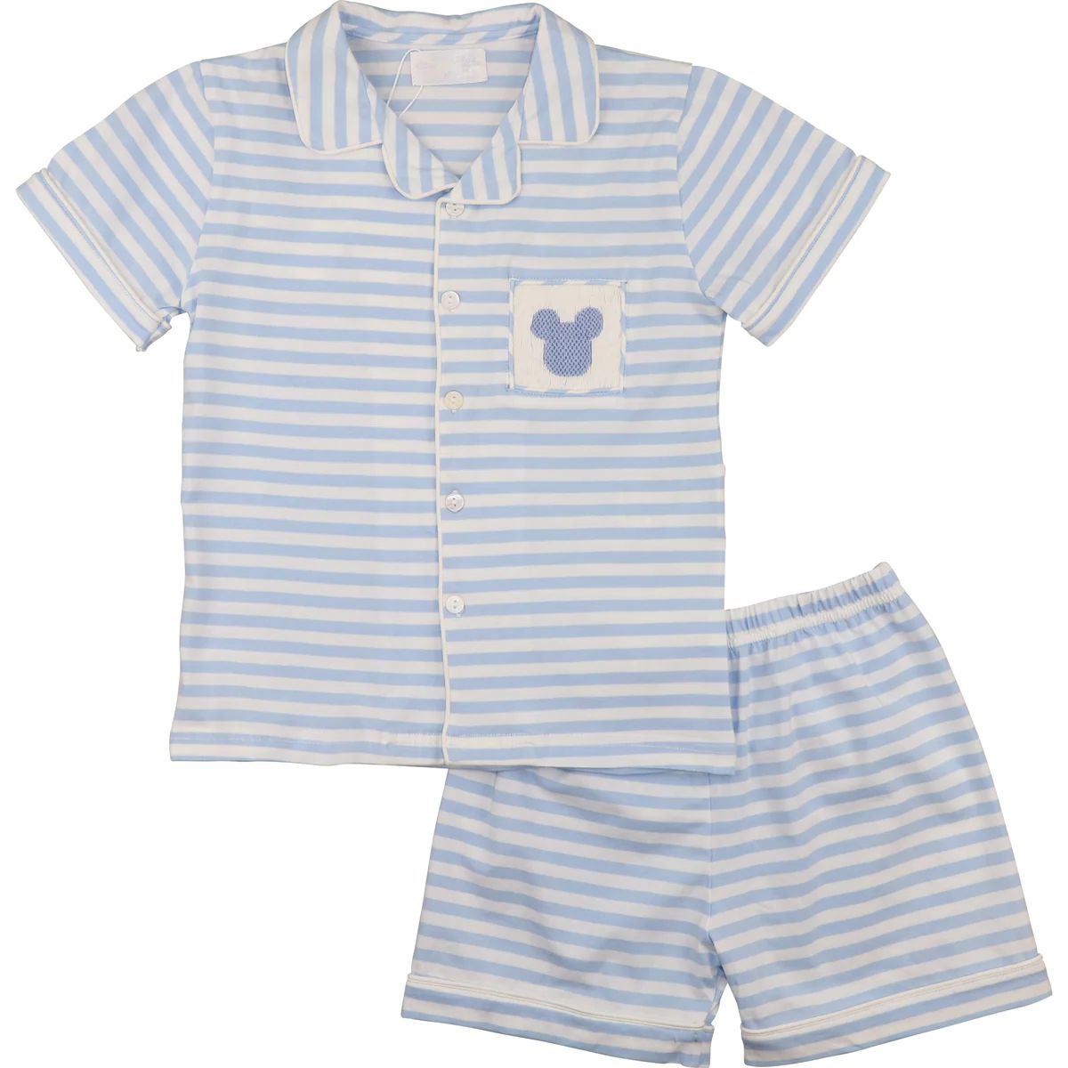 Blue Stripe Knit Smocked Mouse Ears Pajamas | Eliza James Kids