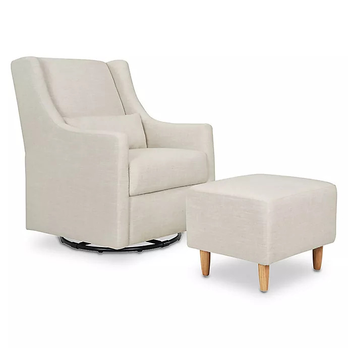 Babyletto Toco Swivel Glider and Ottoman in White Linen | buybuy BABY