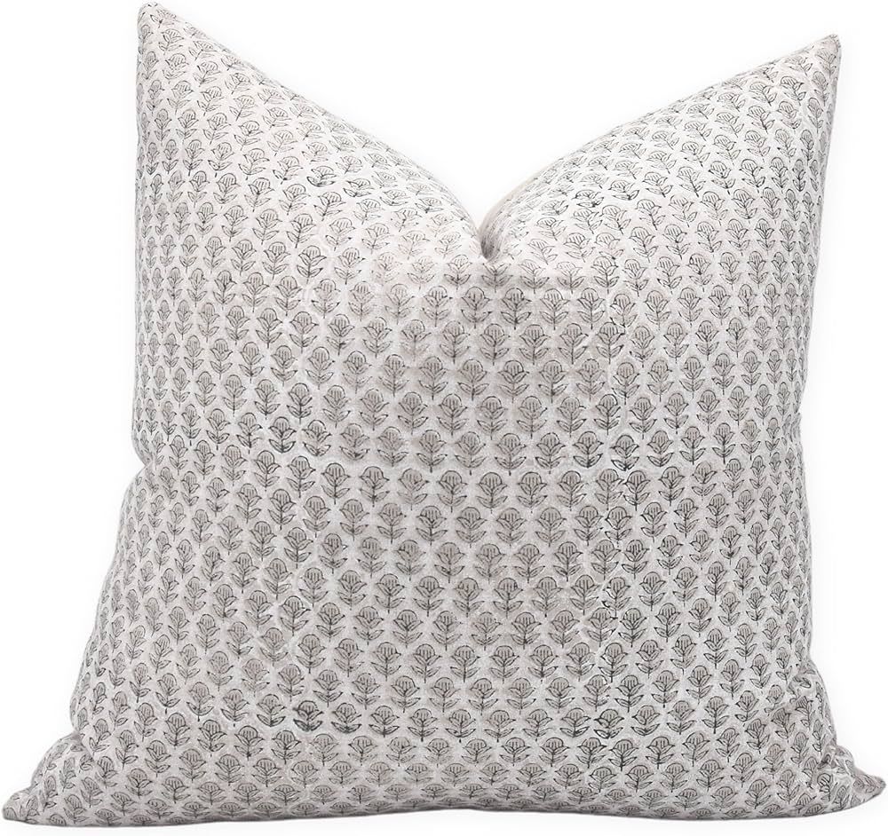 Fabritual Block Print Pure Linen 18x18 Throw Pillow Covers, Decorative Handmade Pillow Covers for... | Amazon (US)
