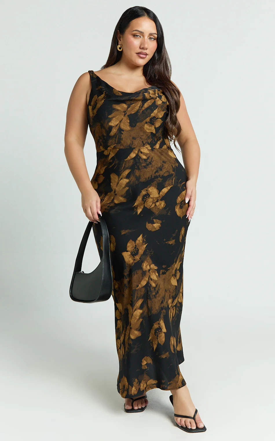 Dara Midi Dress - Low Neck Sleeveless Slip Dress in Amber Floral Print | Showpo (US, UK & Europe)