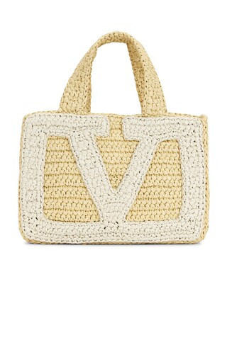 Valentino Garavani Crochet Raffia Viva Superstar Small Tote Bag in Neutral | FWRD 