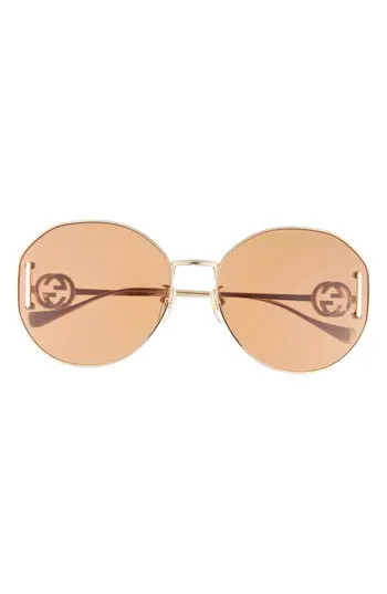 Gucci 63mm Round Sunglasses in Gold Gold Brown at Nordstrom Rack | Nordstrom Rack
