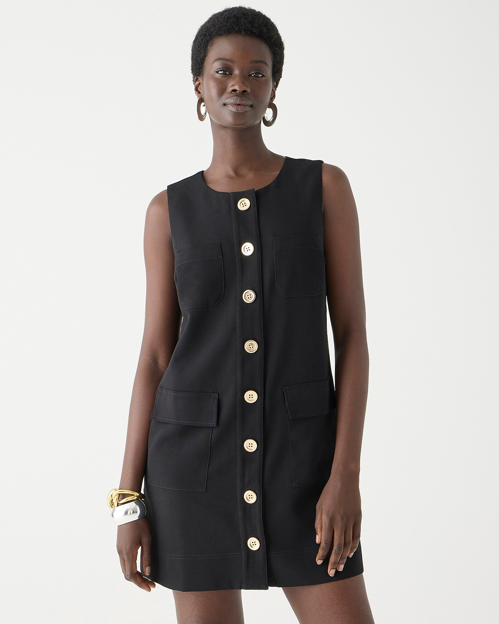 Button-front shift dress in drapey crepe | J. Crew US