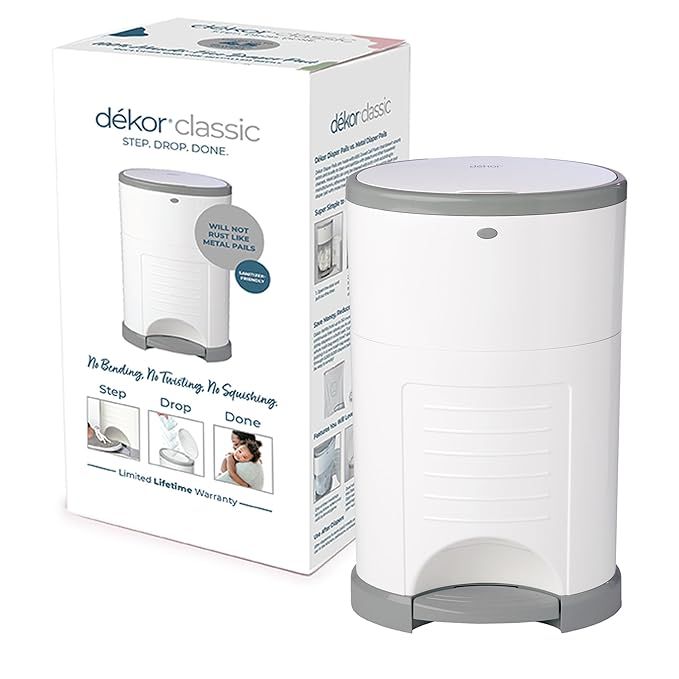 Diaper Dekor Classic Hands-Free Diaper Pail | White | Easiest to Use | Just Step – Drop – Don... | Amazon (US)