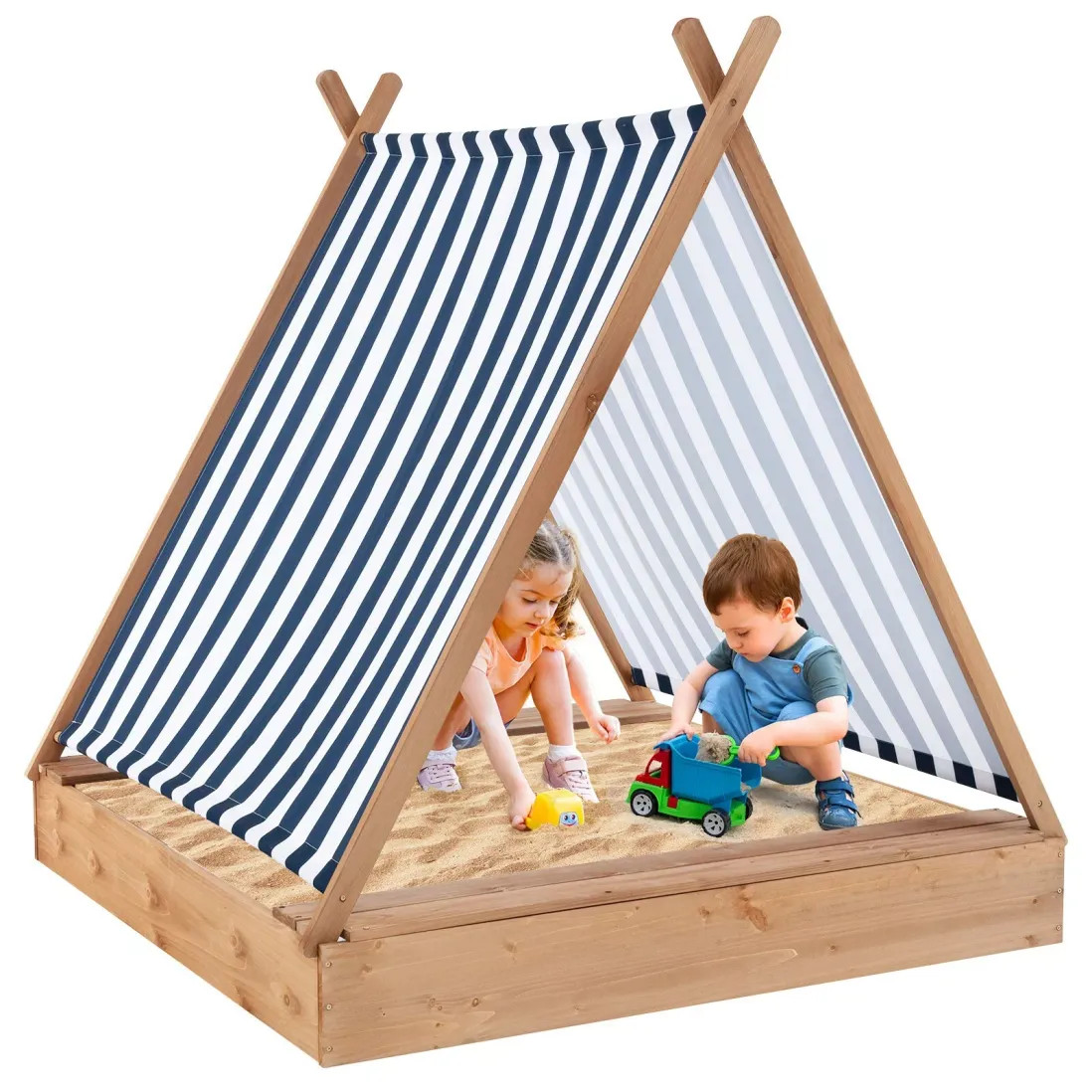 Outdoor Toys | Wooden Sandbox 124 x 123cm Large Sand Box | Costway | Debenhams UK
