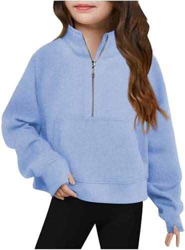 Girls Half Zip up Sweatshirt Trendy Winter Cropped Long Sleeve Shirt Pullover Youth Preppy Tween ... | Amazon (US)