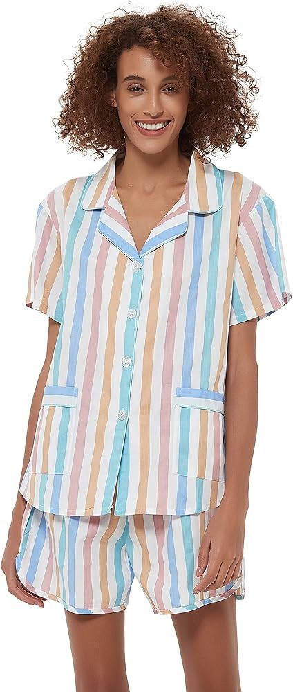 GLOBAL Womens Pajama Set Short Sleeve PJs for Women cotton Pajamas Summer Sleepwear | Amazon (US)