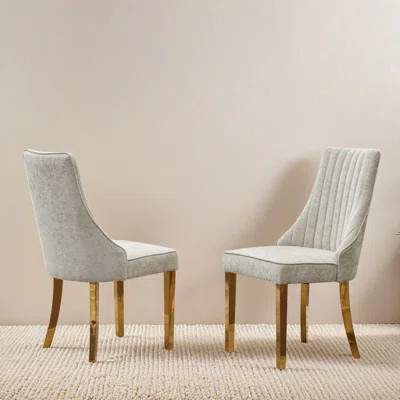 Modern Dining Chairs Channel Kitchen Dinner Side Chair, Upholstered Accent Chair with Curved Metal Legs, Set of 2 | Wayfair North America