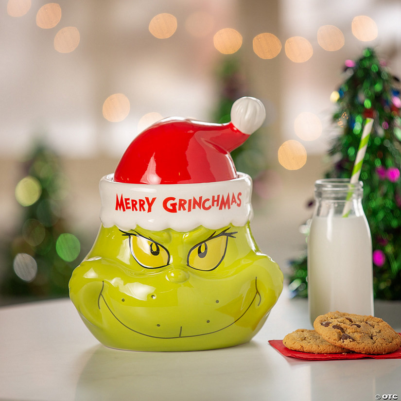 7 1/4" x 7 3/4" Dr. Seuss™ The Grinch-Shaped Ceramic Candy Jar | Oriental Trading Company