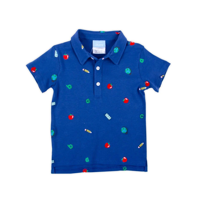 School Rules Embroidered Blue Polo Shirt | Classic Whimsy