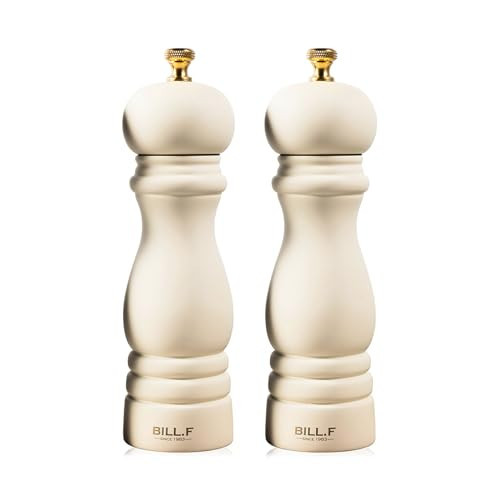 BILL.F Salt and Pepper Grinder Wooden Pepper Mill Grinder White Salt Pepper Shakers Set of 2 with Adjustable Ceramic Rotor- 7 Inch | Amazon (US)