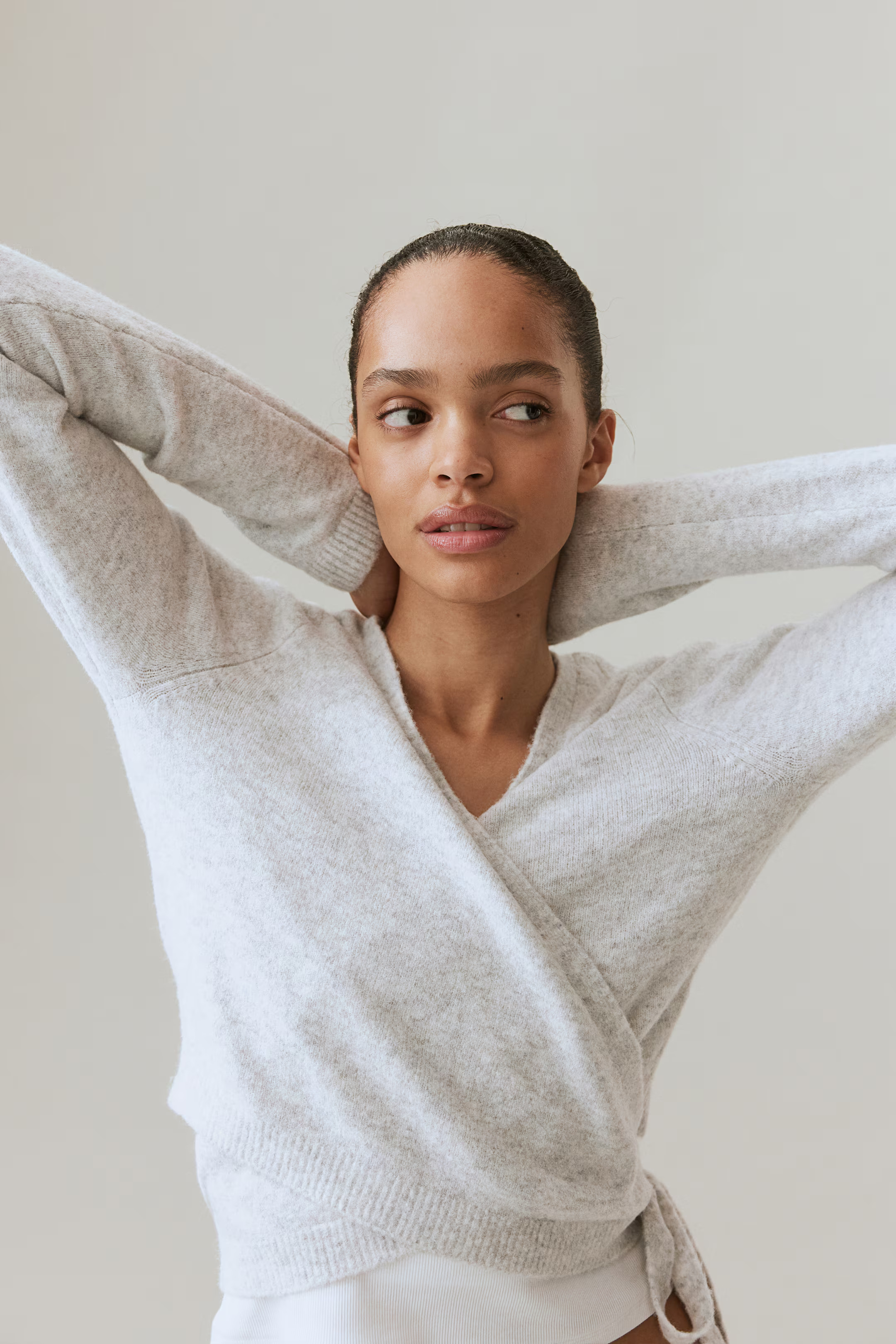 Fine-knit wrap cardigan - Light grey marl - Ladies | H&M GB | H&M (UK, MY, IN, SG, PH, TW, HK)