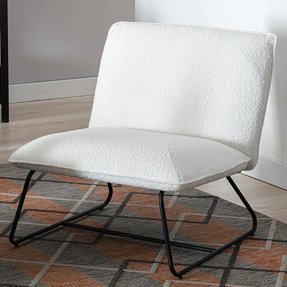 DUOMAY Modern Accent Chair, 27.5" Large Width Armless Sherpa White Upholstered Living Room Lounge... | Amazon (US)