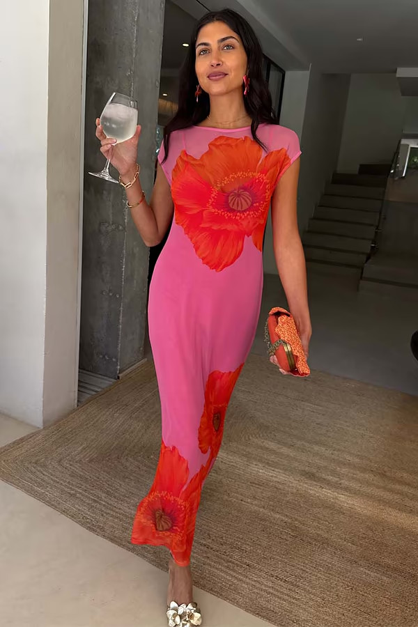 Pink Poppy Sleeveless Mesh Dress | Never Fully Dressed US