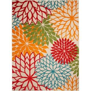 Nourison Aloha Green 8 ft. x 11 ft. Floral Modern Indoor/Outdoor Area Rug-242693 - The Home Depot | The Home Depot