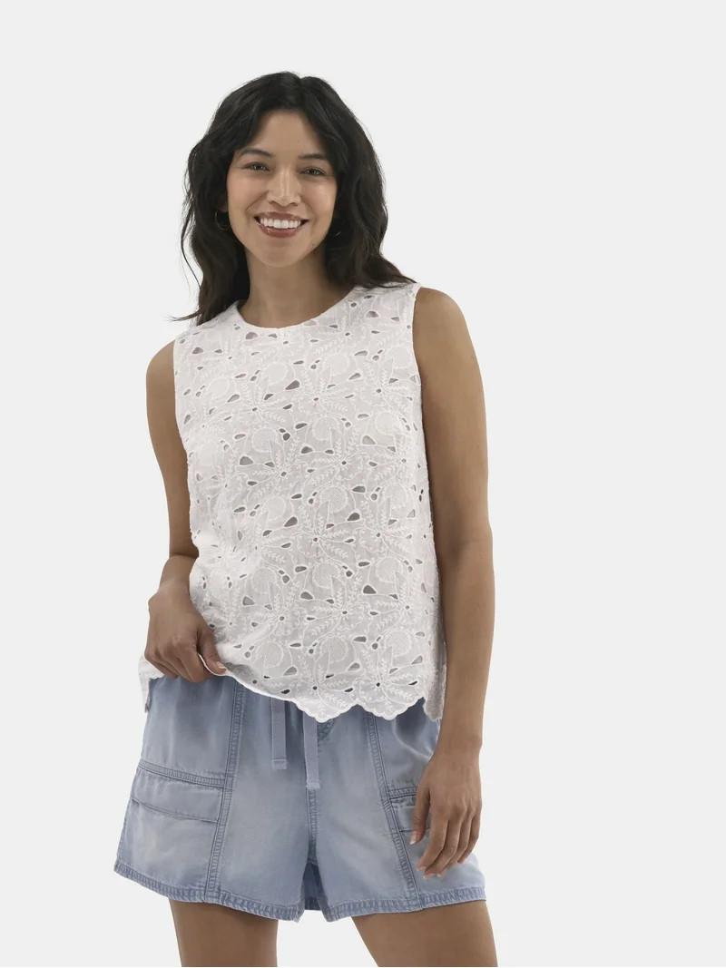 Time and Tru Women's Eyelet Embroidery Top, Sizes XS-XXXL | Walmart (US)