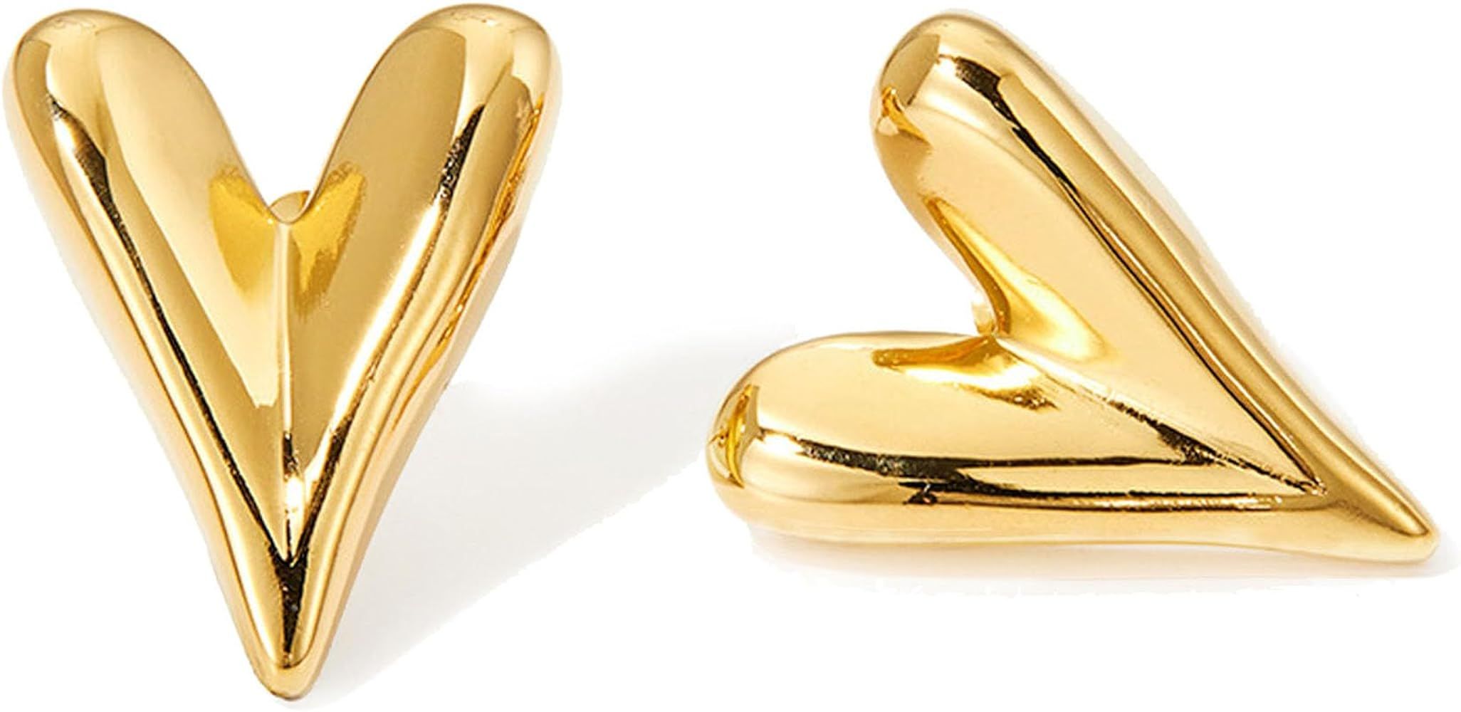 Puffy Heart Earrings 18k Gold Heart Earrings Chunky Heart Earrings Stud Trendy Statement Heart Sh... | Amazon (US)