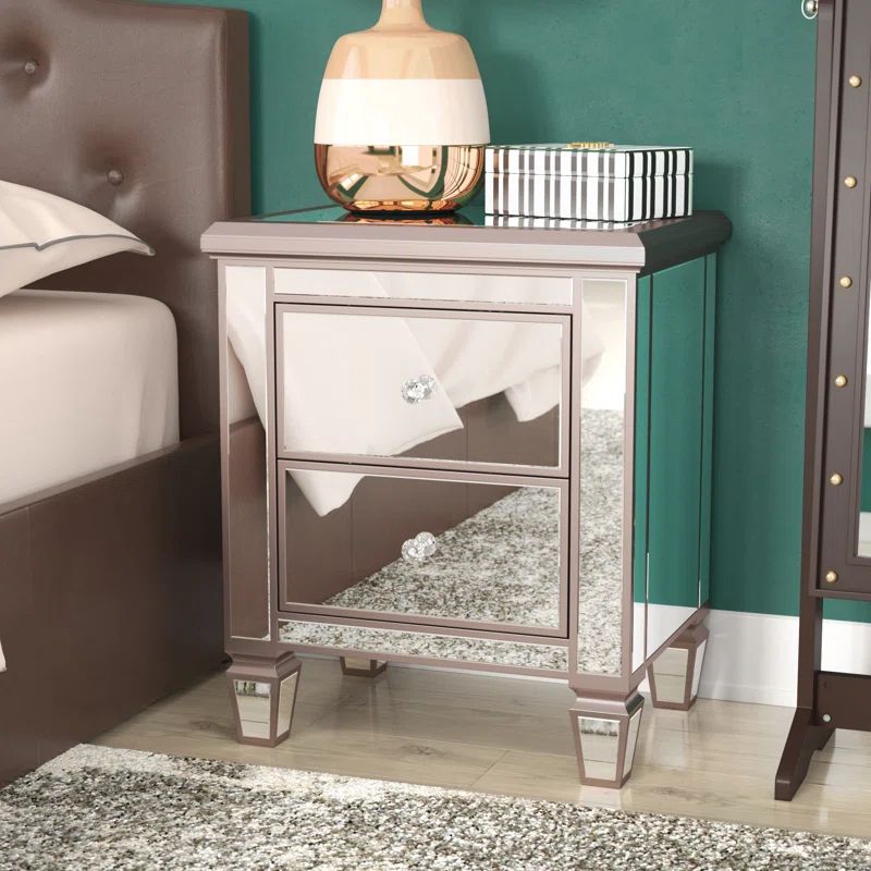 Laurine 26.25'' Tall 2 - Drawer Nightstand in Beige/Silver | Wayfair North America