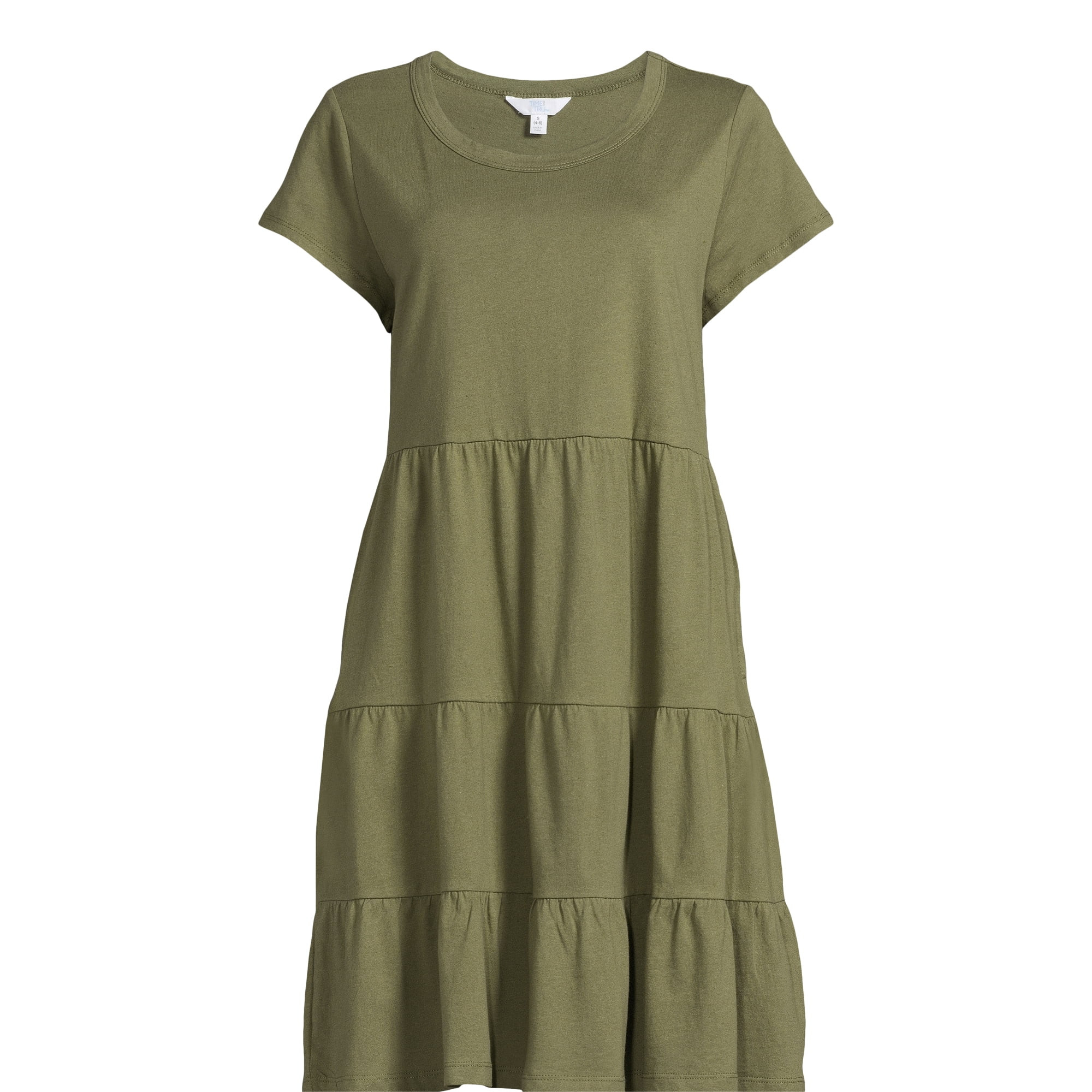 Time and Tru Women's Cotton Knit Tiered Dress, Sizes XS-XXXL | Walmart (US)