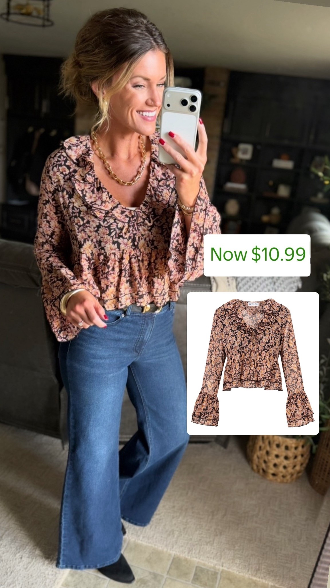 Walmart finds. They released this pretty print in both a top and dress. 
Wearing small in top. Jeans/ 8

#LTKStyleTip #LTKSeasonal