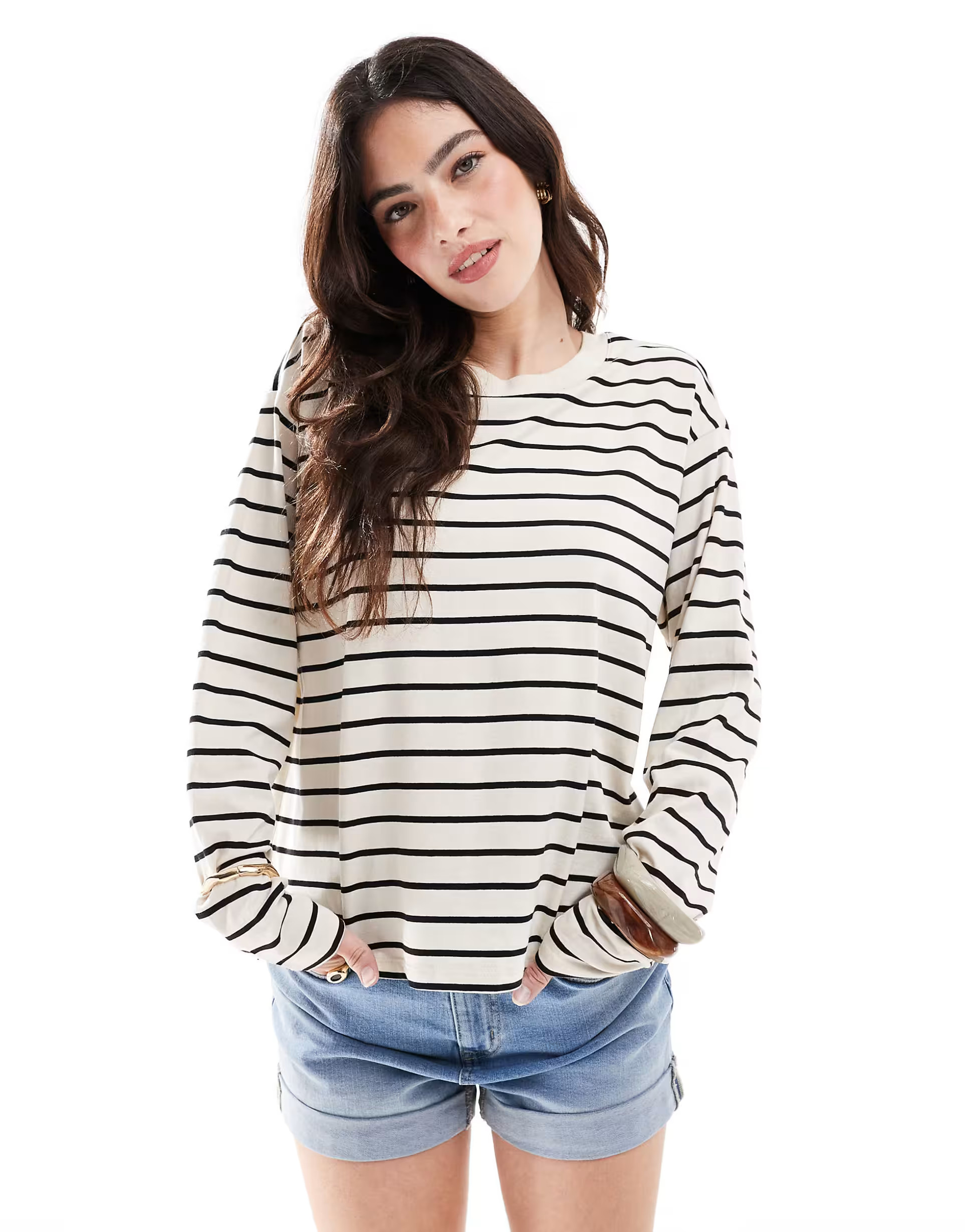 Monki oversize long sleeve top in mono stripe | ASOS (Global)