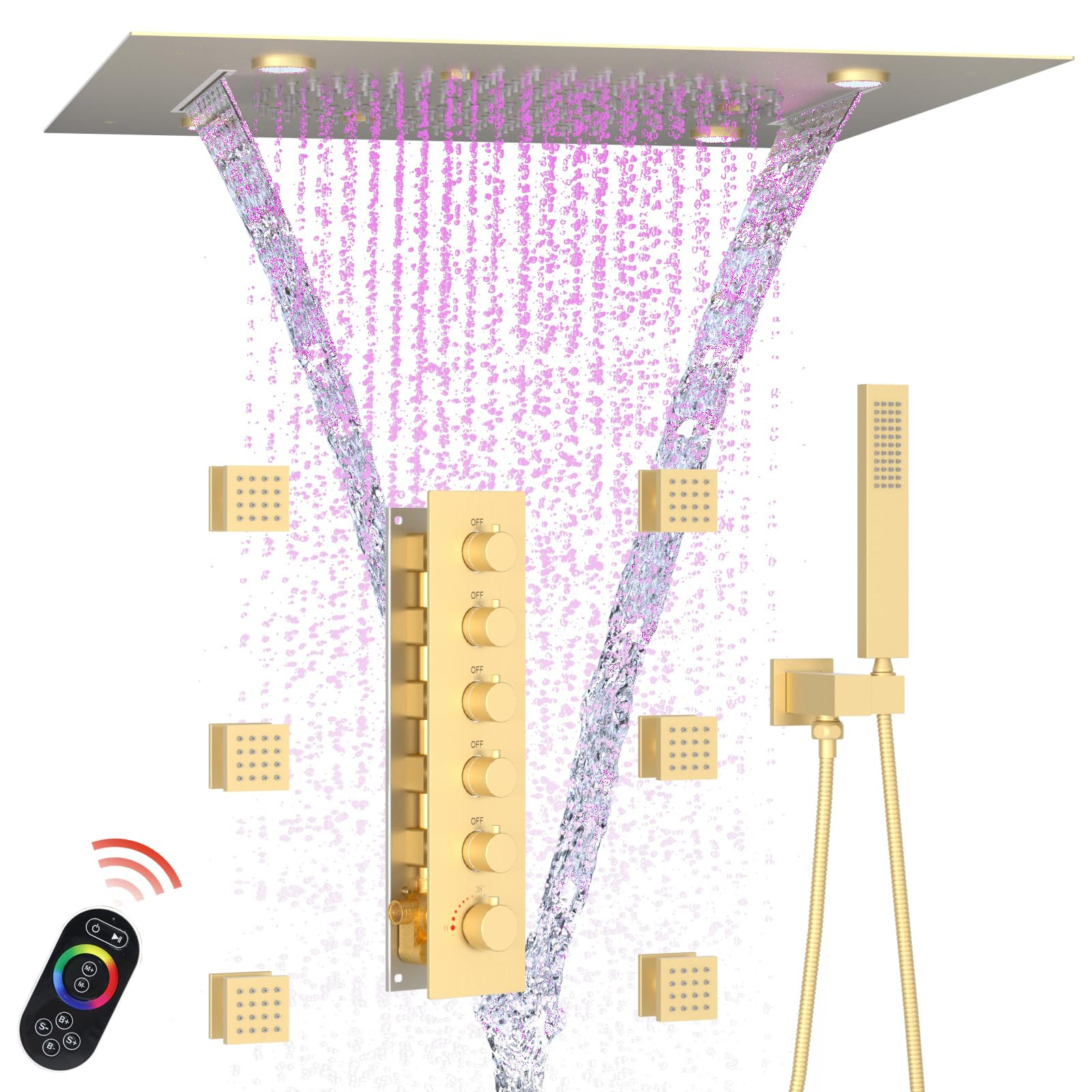 Enga Thermostatic Shower System with Body Jets, 20-Inch LED Rainfall Mist Waterfall Luxury Multi ... | Amazon (US)