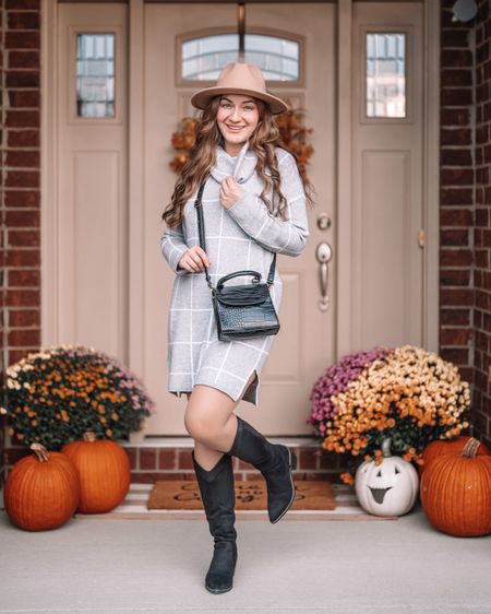 Cozy fall outfit inspiration 🍂🪵  Fall dress and western boots fit true to size. 
Fall outfits • Amazon fashion 

#LTKSeasonal #LTKsalealert #LTKunder50