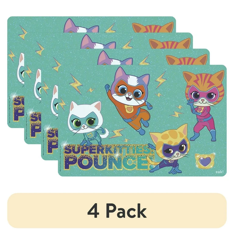 (4 pack) Zak Designs 11.8" x 17.6" Super Kitties Reusable Kids Plastic Placemat, Disney Junior Su... | Walmart (US)